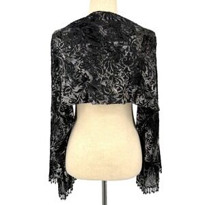Vintage Cache Womens Bolero Shrug XS S Black‎ Silver Burnout Fabric Sheer Beaded